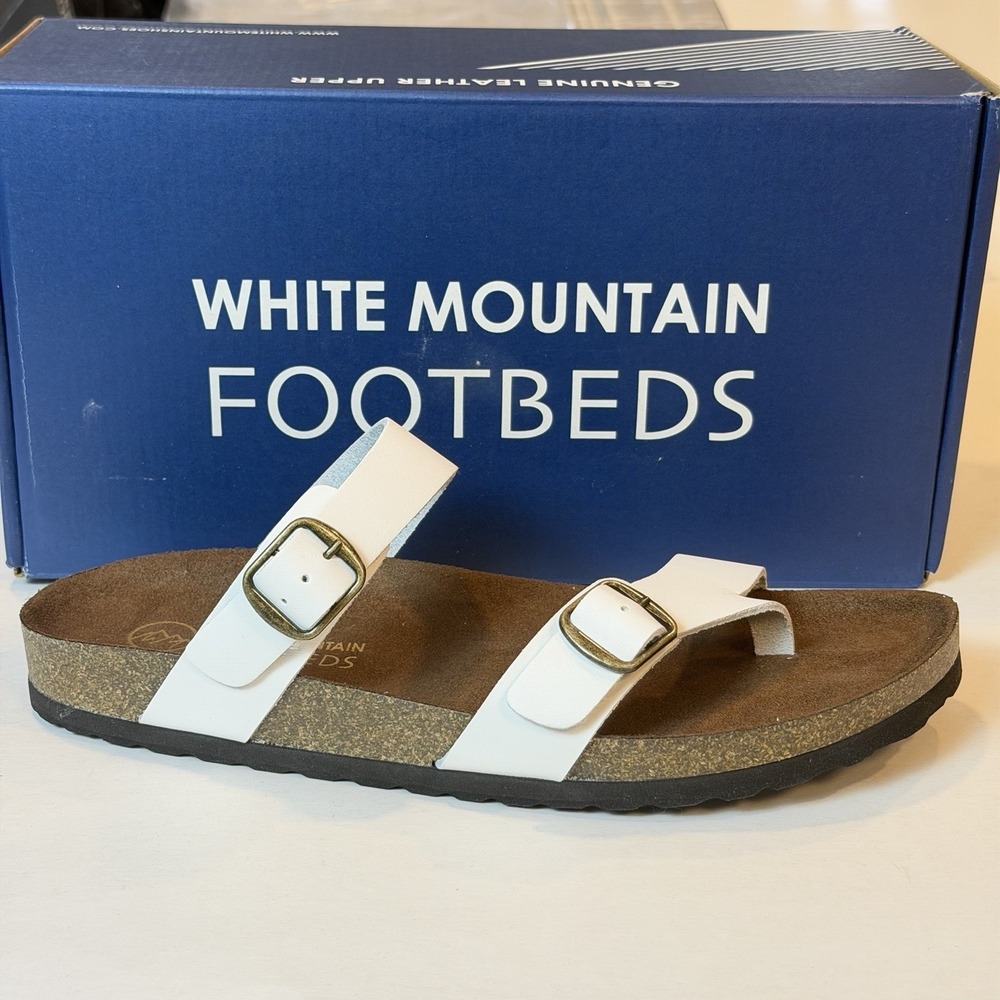 White Mountain Size-9M Footbeds Women's Gracie Leather Slides Sandals White